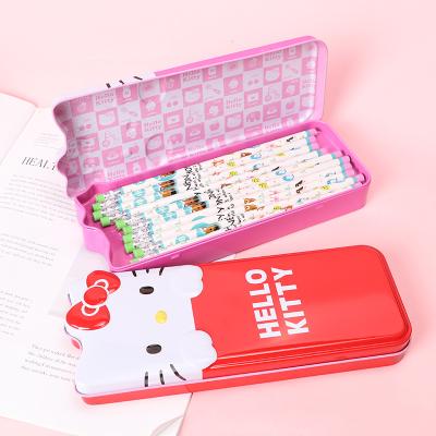 China Topsthink School Cartoon Kitty Rectangular Metal Pencil Case Kid Storage Stationery Pencil Box Custom Hello Tin Case for sale