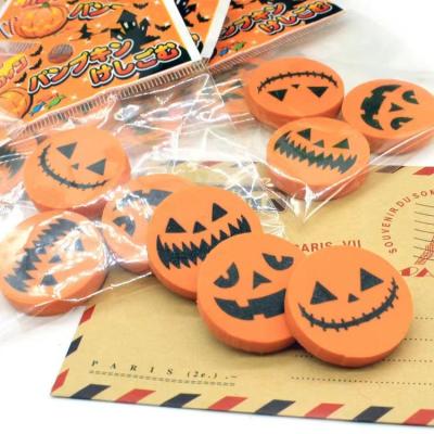 China Wholesale Custom Personalized Eraser.stationery Halloween School Office PVC Round Pumpkin Printed Plastic Erasers For Kids for sale