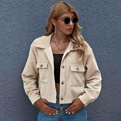 China Wholesale Reversible 2021 Winter Women's Jackets And Coats Button Front Patch Pocket Long Sleeve Casual Crop Jacket For Ladies Women for sale