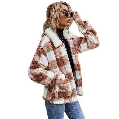 China 2021 Anti-Wrinkle Plaid Shirt Autumn Women Casual Lapel Button Down Plaid Fleece Coat Tartan Women's Shacket Shacket Jacket for sale