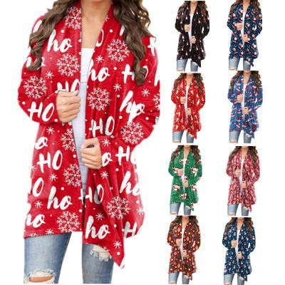 China Breathable Christmas Cardigan Sweaters Coat Women's Sweater Upper Female Clothes Long Sleeve Full Print Autumn Winter European Style for sale