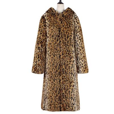 China Wholesale Luxury Women's Anti-wrinkle Faux Rabbit Fur Jacket X Leopard Print Hooded Faux Fur Coat Long For Woman for sale