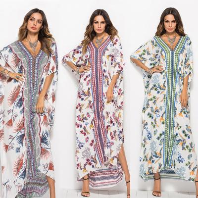 China MOQ OEM summer style kaftan flower print batwing anti-static sleeve dress factoy low maxi dresses for sale