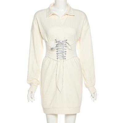 China Washable Chic Hot Long Sleeve Beautiful Turn Down Collar Shirt Dresses Elegant Women Bodycon Bandage Dress With Belt Corset for sale