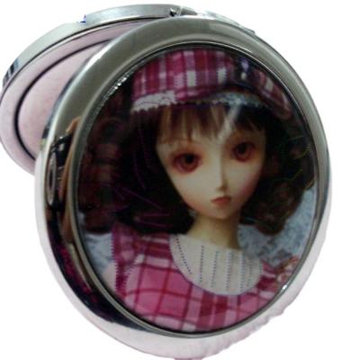 China Hot Popular Custom Cute Doll Double Sided Shaped Fashion Metal Pocket Promotional Mirror for sale