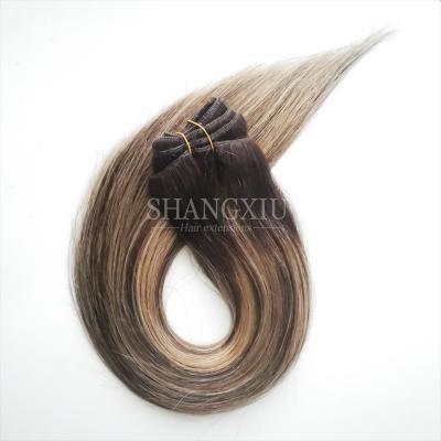 China Silky Straight Double Wave Soft Hand Drawn Virgin Hair Soft Feeling Clips Hair Extensions In Stock for sale