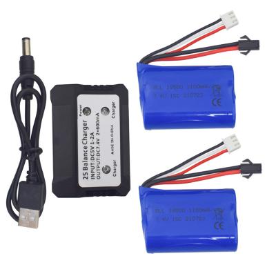 China H102 2PCS 7.4V 1100mah Lithium Battery with 2 in 1 Charger for H102 Electric RC Boat 2.4G Spare Parts High-speed Accessories for sale