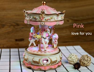 China Free Shipping Cartoon Merry-Go-Around Christmas Gift Carousel Musical Horse Colorful Light Music Box for sale