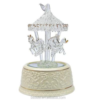 China Free Shipping Crystal Gifts / Bithday Gifts New Merry Circulate Crystal Carousel Birthday Check Music Box for sale