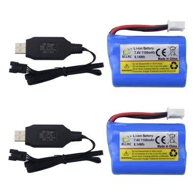 China Toys 2PCS 7.4V 1100mah lithium battery with USB charging cable for BLLRC L100 remote control boat accessories HONGXUNJIE HJ808 outdoor for sale