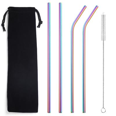 China Wholesale Custom Viable Logo Eco Friendly Reusable 304 Stainless Steel Metal Boba Cocktail Drinking Straw Set With Brush And Bag for sale