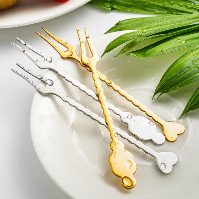 China New Wholesale Disposable Mini Stainless Steel Custom Platinum Titanium Gold Spoon Multifunctional Fork Set Dessert Cake Fruit Fork for sale