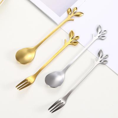 China Disposable Wedding Gift Set 304 Stainless Steel Rose Spoon Fork Flower Design Rose Coffee Spoon Fork Set for sale