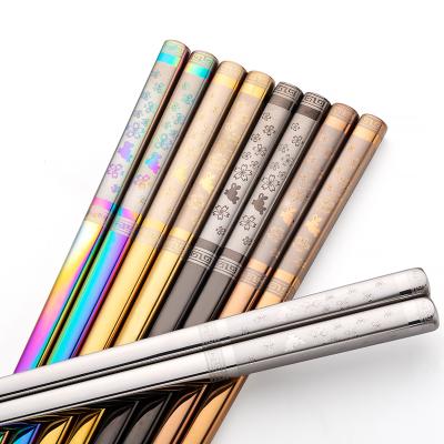 China Wholesale 304 Stainless Steel Disposable Chopsticks Anti-rust, Anti-scalding, Non-slip, Reusable Color Household Titanium-Plated Chopsticks for sale