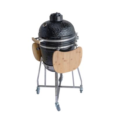 China Easily Assembled 17.7 Inch Porcelain Kamado BBQ Grill With Side Tables for sale