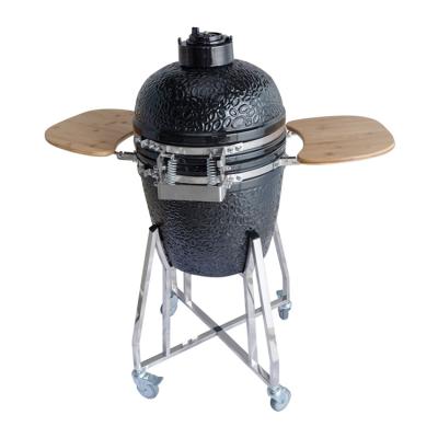 China 17.7 Inch Black Kamado Stainless Steel Grille Smoker Egg Shape BBQ Charcoal Easily Assembled Ceramic Removable BBQ Grill for sale