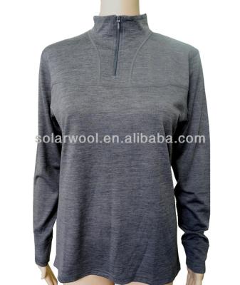 China 100% Merino Wool Anti-Pilling Quarter 1/4 Sleeve Long Zipper T-Shirts for sale