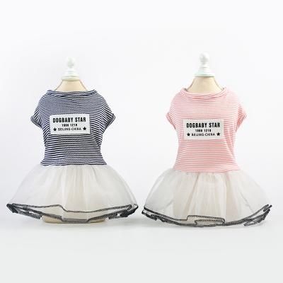 China Viable Wholesale Fancy Dress Dog Clothes Comfortable Dog T-shirt Pet Tutu Skirt With Striped for sale