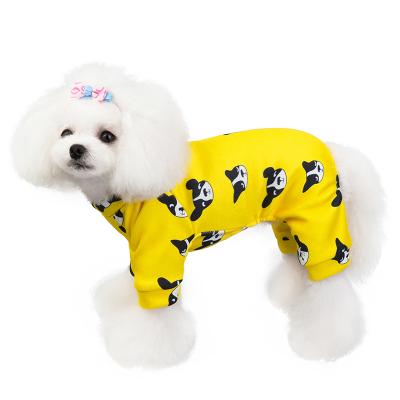 China Lovely Viable Smiling Face And Bulldog Pattern Dog Overalls Four Legs Dog Overall Pet Clothes For Dog for sale