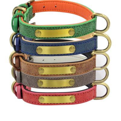 China Wholesale Leather Dog Collar Solid Color Personalized Custom Name Private Pet Collars Price Cheap Bulk Leather Dog Collar for sale