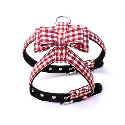 China Japan Classic Design DETACHED Dog Harness Custom Dog Harness Series Bowknot Plaid Pet Harness Adjustable for sale