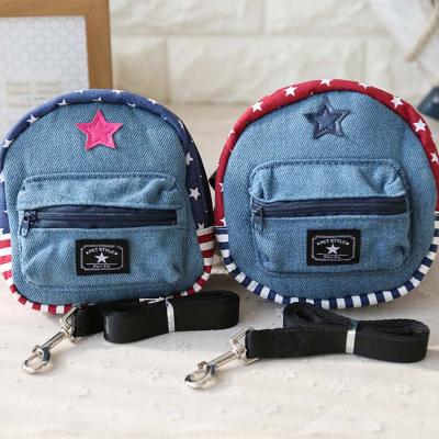 China Small Detachable Danim Stylish Pet Bag Harness Leash Set Small Backpack For Dogs Pet Harness Wholesale for sale