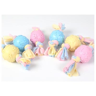 China Viable Interactive Dog Toy Candy Shape Small Pet Toy Ball Cotton Rope Tug of War Dog Toy for sale