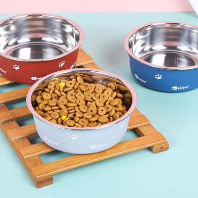 China Stainless Steel Small Dog Pet Bowl Sustainable Cute Printing Anti Slip Pet Feeding Bowl For Food And Water for sale