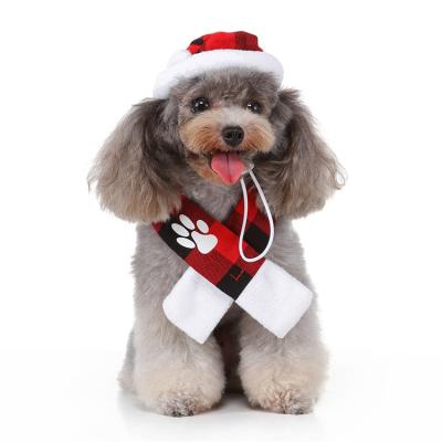 China Paw Print Christmas Dog Hats Viable With Scarf Wholesale Dog Clothes Accessories For Holidays for sale