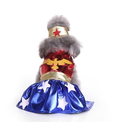 China Viable USA Flag Design Dog Dress With Hat Chucky Dog Costume Holiday Party Dog Dressing Up Clothing for sale