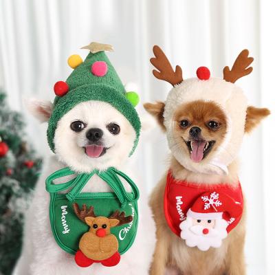 China 2021 Sustainable Designer Christmas Pet Hat Lovely Christmas Tree And Reindeer Hat With Small Bandana Pet Christmas Clothes Wholesale for sale