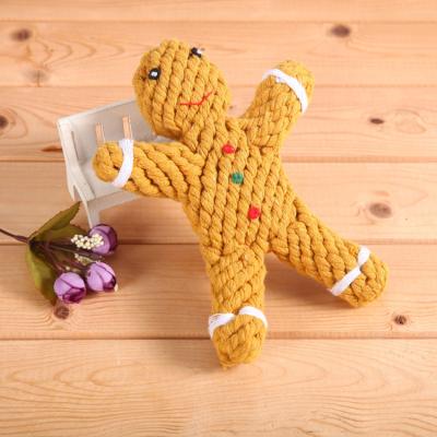 China Strong Viable Cotton Rope Dog Teething Toy Lovely Gingerbread Man Design Christmas Dog Toys for Small and Medium Dogs for sale