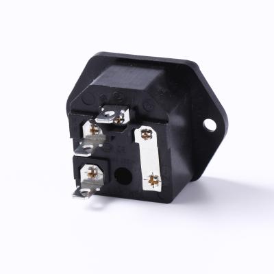 China Black CE ROHS kc TUV CCC IEC AC C14 standard power plug single plug inlet standard ground safety LZ-14-F1-3P LANZMFG NC; ZHE Single for sale