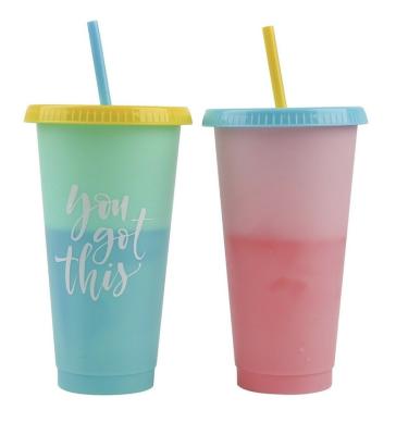 China 2020 Sustainable Hot Selling Amazon Manna Color Changing Plastic Tumblers Mugs Cups Set With Straws And Lids for sale