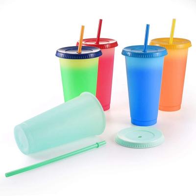 China Viable 16oz Reusable Cups 16oz Portable Plastic Color Changing PP Cups For Cold Drinks Cup Magic Color Change for sale