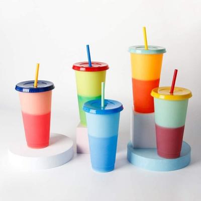 China Viable Color Changing Cup with Lid and Straw Color Changing Cups Transparent Reusable Plastic Cup 24 oz for sale