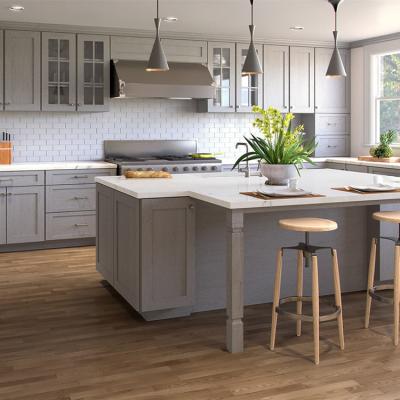 China 2022 Gray Shaker Solid Wood Kitchen Cabinet Traditional Popular American Wooden Kitchen Cabinets Remodel For Prefab House for sale