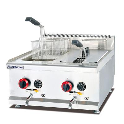 China Quick Temperature CE Certification 2-Tank 2-Basket Small Gas Rise Commercial Double Sided Deep Fryer 8L+8L for sale