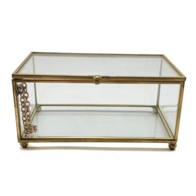 China Glass+aluminum strips french luxury multicolor gold storage jar metal jewelry box art glass jewelry box for sale