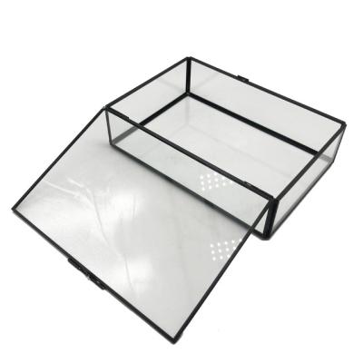 China Glass+aluminum strips transparent french luxury multicolor metal storage art glass jar jewelry box for sale