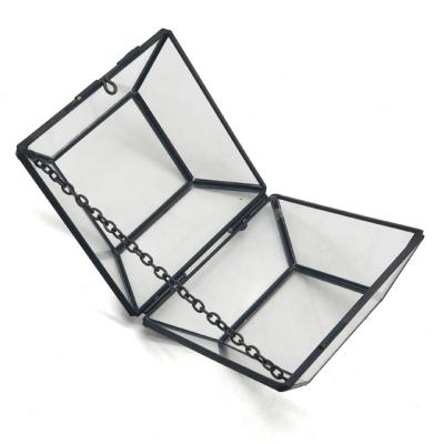 China Glass+aluminum strips display card clear glass wedding jewelry box with metal lock for sale