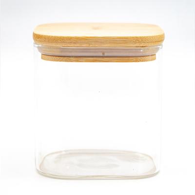 China Freshness Preservation Large Lid 500ml Seed Jar Wooden Glass Storage for sale