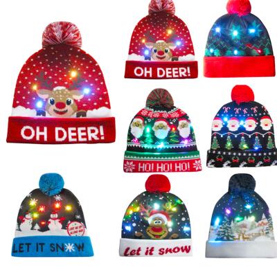 China Christmas Party Decoation Christmas Gift Winter Warm Christmas Hat For Women Kids LED Light Up Beanie Hat/ for sale