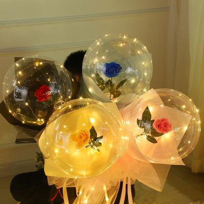 China Romantic Luminous Round Bubble Decor LED Balloon Gift Red Rose Wedding Party Valentine's Day Gift for sale