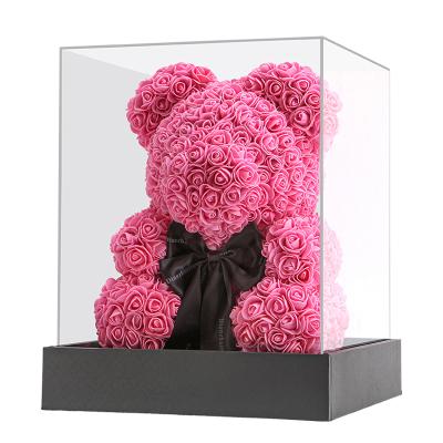 China Romantic Rose Gift 25Cm 40Cm Size Valentines Day With Mini Foreve Artificial Flower Giant Teddy Rose Bear Gift Box/ for sale