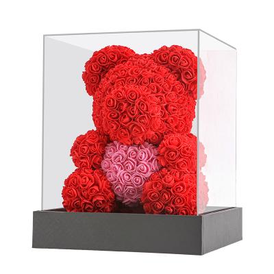 China Romantic Rose Flower Bear Gift Rose Teddy Bear Perfect for Birthday's Rose Bear Mothers Clear Gift Box for sale