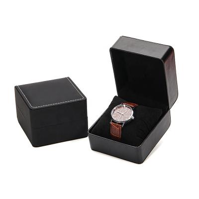 China Luxury Handmade Logo Printed Black Leather Gift Custom Watch Box For Watch Packaging for sale