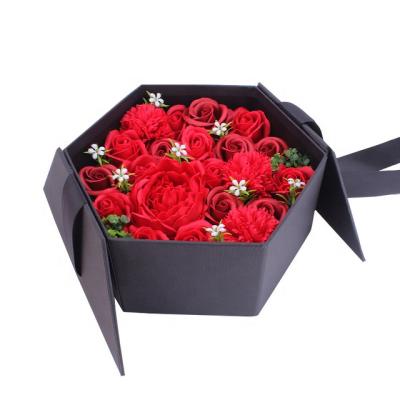 China Recycled Materials Wholesale Hexagon Jewelry Flower Box M Elegant Valentines Day Paper Gift Box With Ribbon for sale