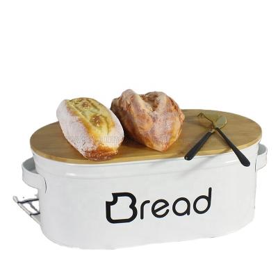 China Viable Modern Collection White Bread Flat Box With Lid Kitchen Storage Bread Bin Bamboo Bread Storage for sale