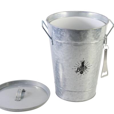 China Manufacturer Wholesale Food Grade Wine Bucket With Galvanized Iron Plastic Inner Ice Bucket With 6L Bottle Opener Metal Beer Cooler Bucket for sale